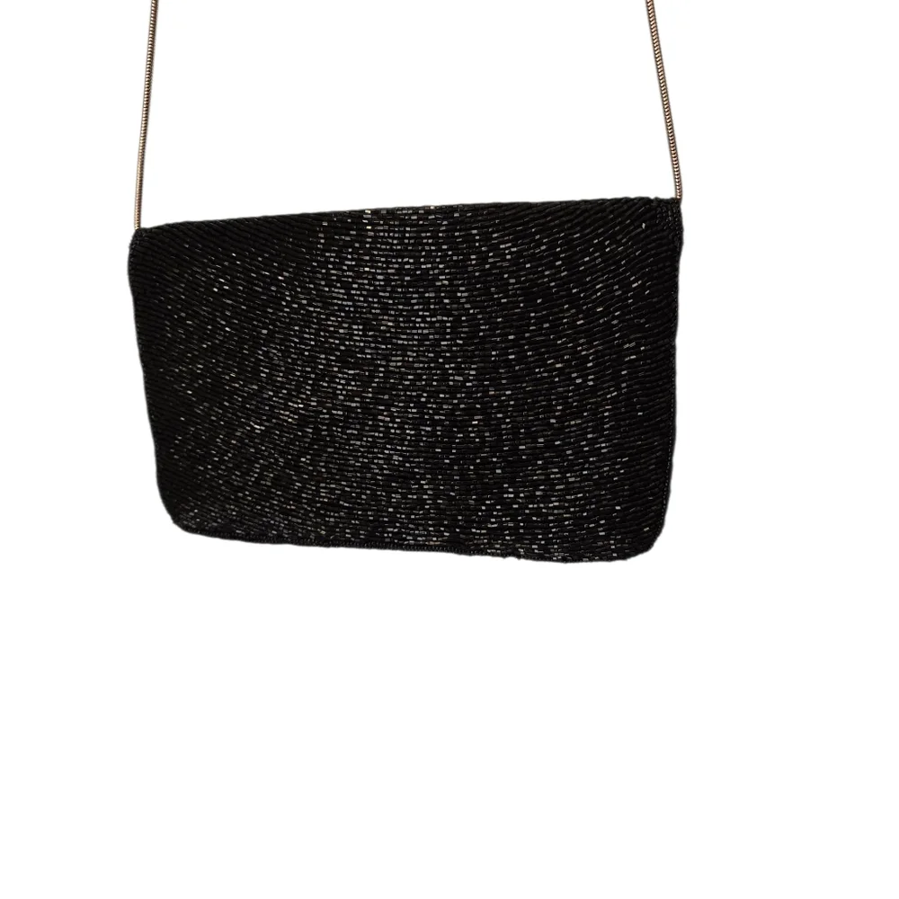 Elegant Black Beaded Women's Small  Shoulder Bag Vintage - Picture 8 of 9